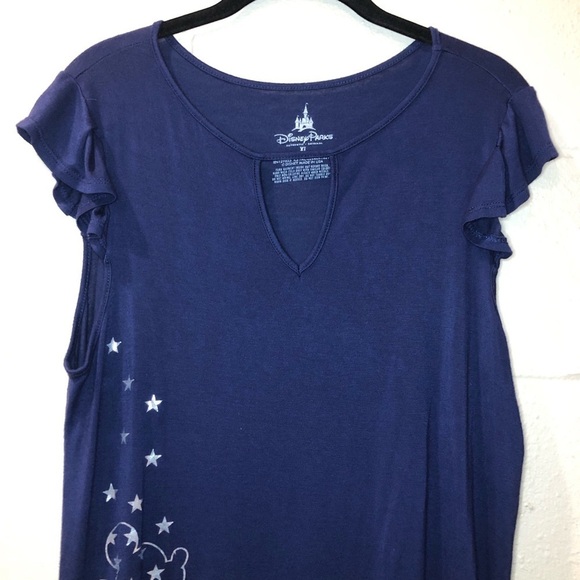 Disney Park Blue Mickey Mouse US Flag Epcot Showcase Short Sleeve Top Size XL - Picture 2 of 9